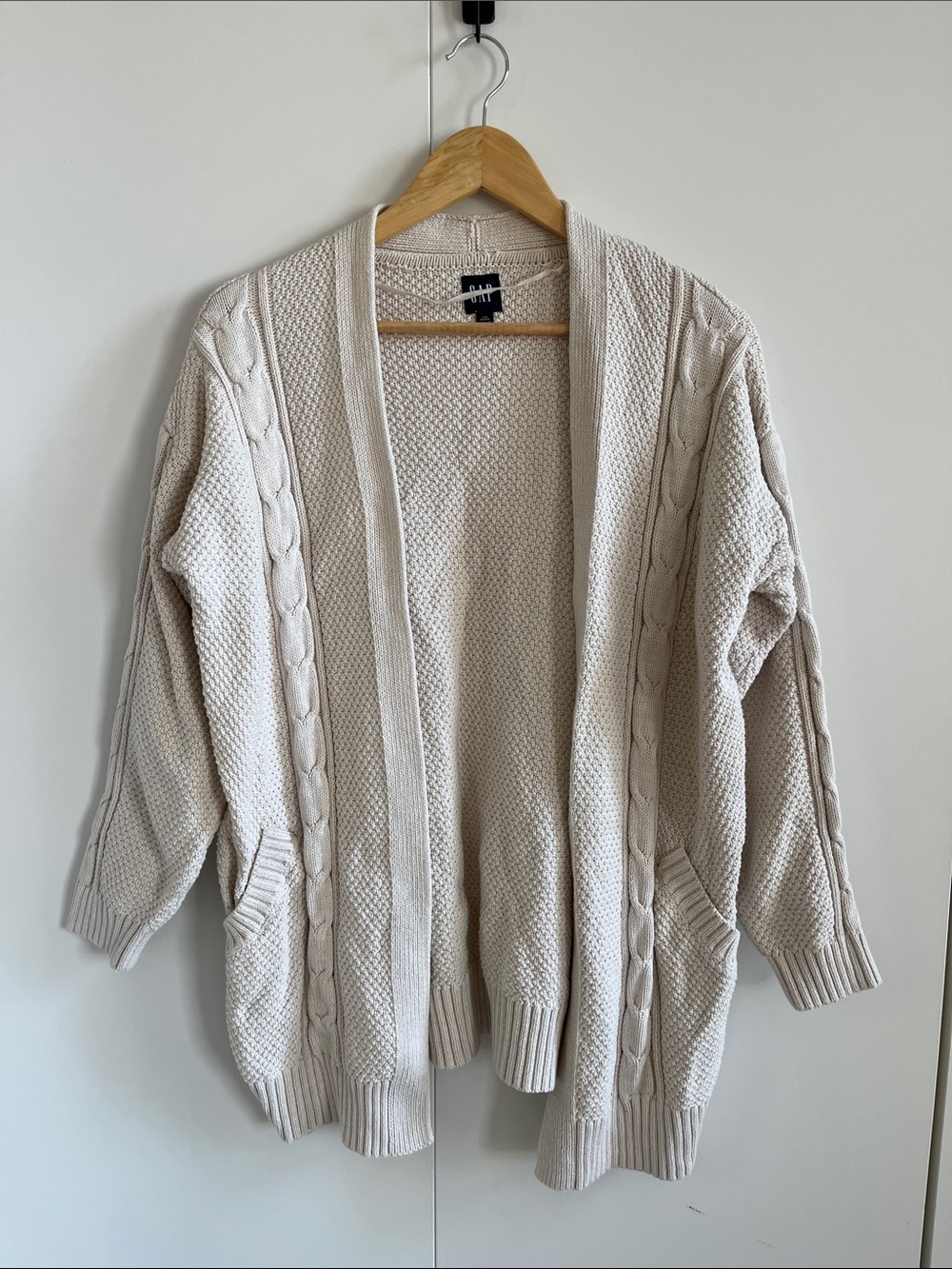 GAP Cream Open-Front Cable Cardigan